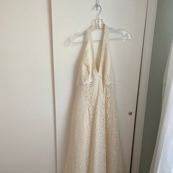 Ivory Halter-Style Watters Bridal Sweep Train Wedding Dress Size 12 - Picture 1 of 8